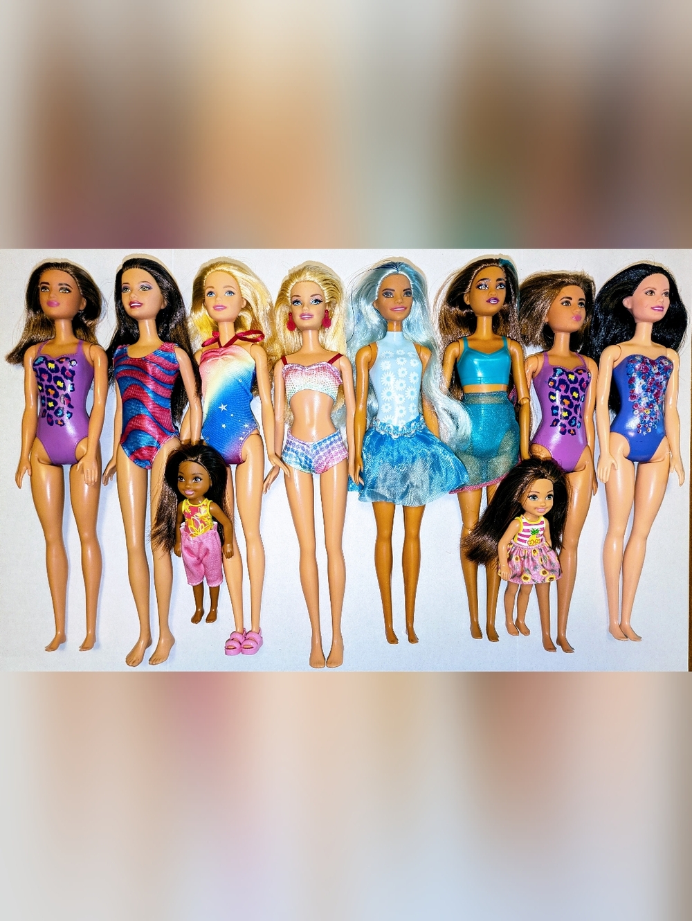 Lot of 8 Barbie Dolls & 2 Barbie Chelsea Dolls, Summer Swimming